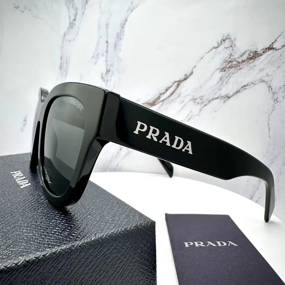New PRADA Sunglasses PR C04S 16K08Z Black Square Acetate Grey Lens 52-22-145 - Picture 13 of 16